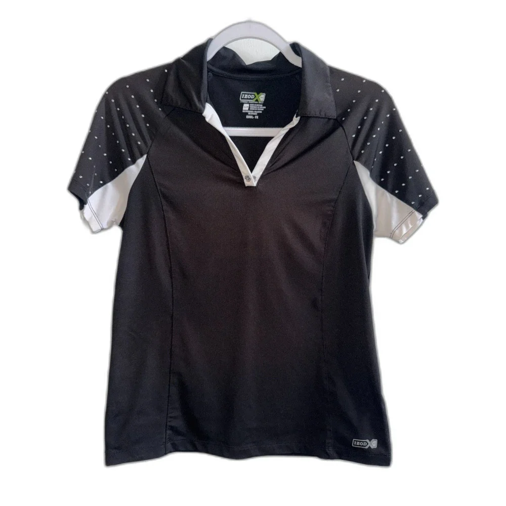 IZOD XFG Women's Golf Polo Shirt Size S Black White Rhinestone Studded Cool-FX